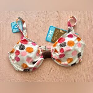 Tidal Bay Pink Orange Brown Polka Dot Bikini Top Women’s 34D Tropical Summer